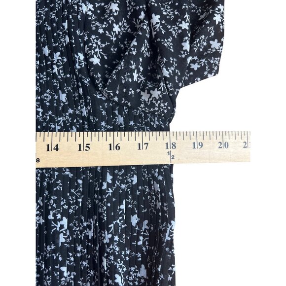 Zara Basic Black & White Floral Pleated Mini Dress Long Sleeves XS - Picture 8 of 15